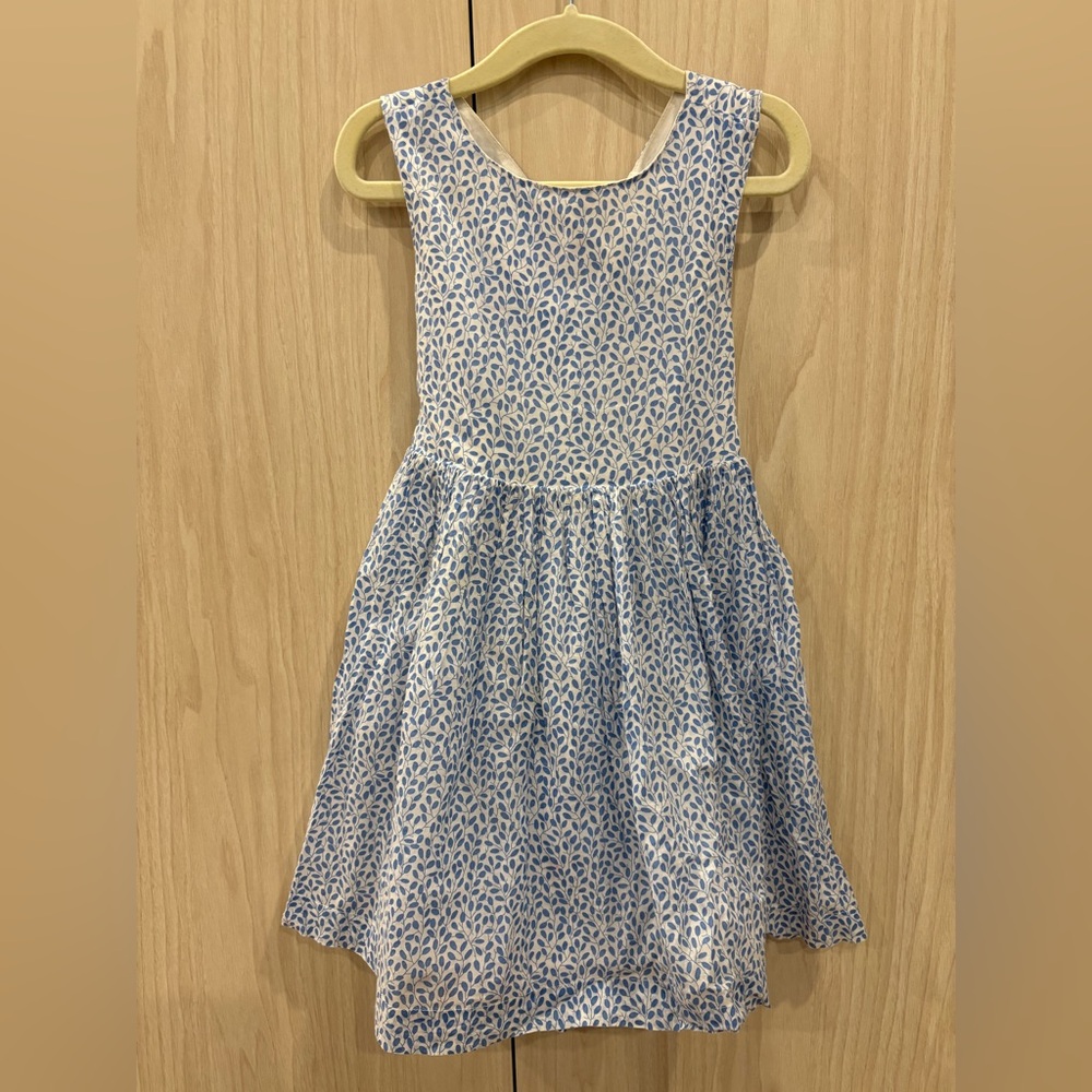 Mini Boden Blue and White Cross Back Patterned Dress, 3-4Y